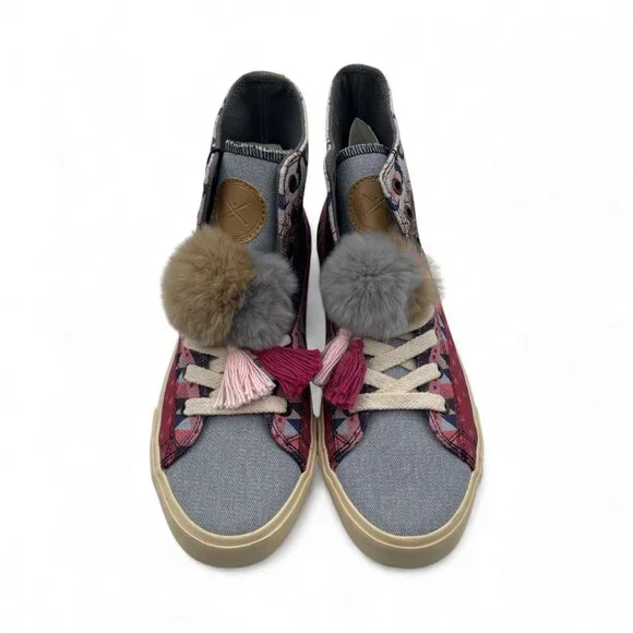 Inkkas Womens Chambray Boho Aztec Canvas Print High Top Sneakers Shoes SZ 8 - Picture 3 of 7